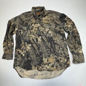 Duxbak Men's Camo Button Down Shirt L/XL |‎ Vintage Outdoor Hunting no size tag